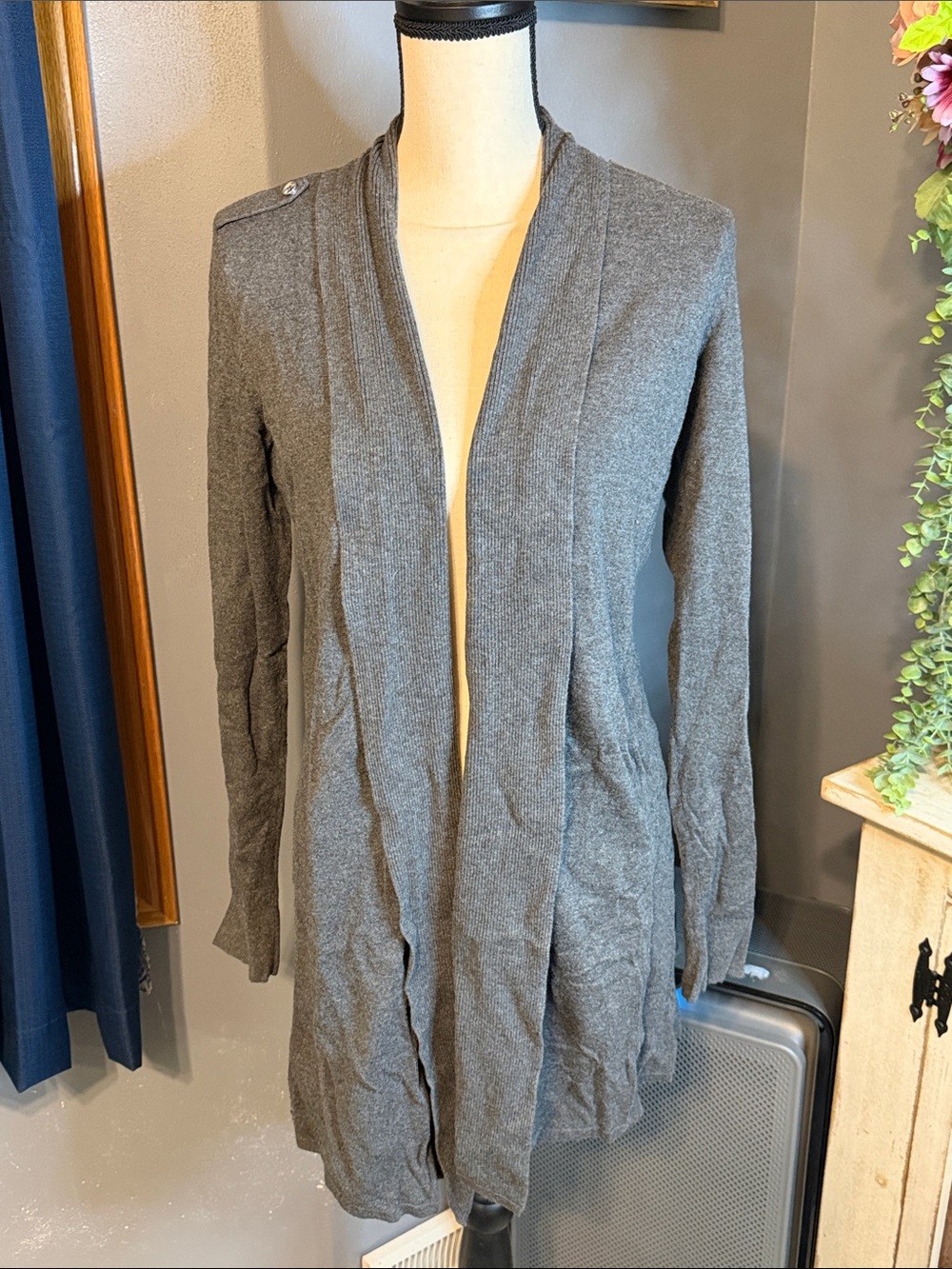 White House Black Market Gray Open-Front Long Cardigan